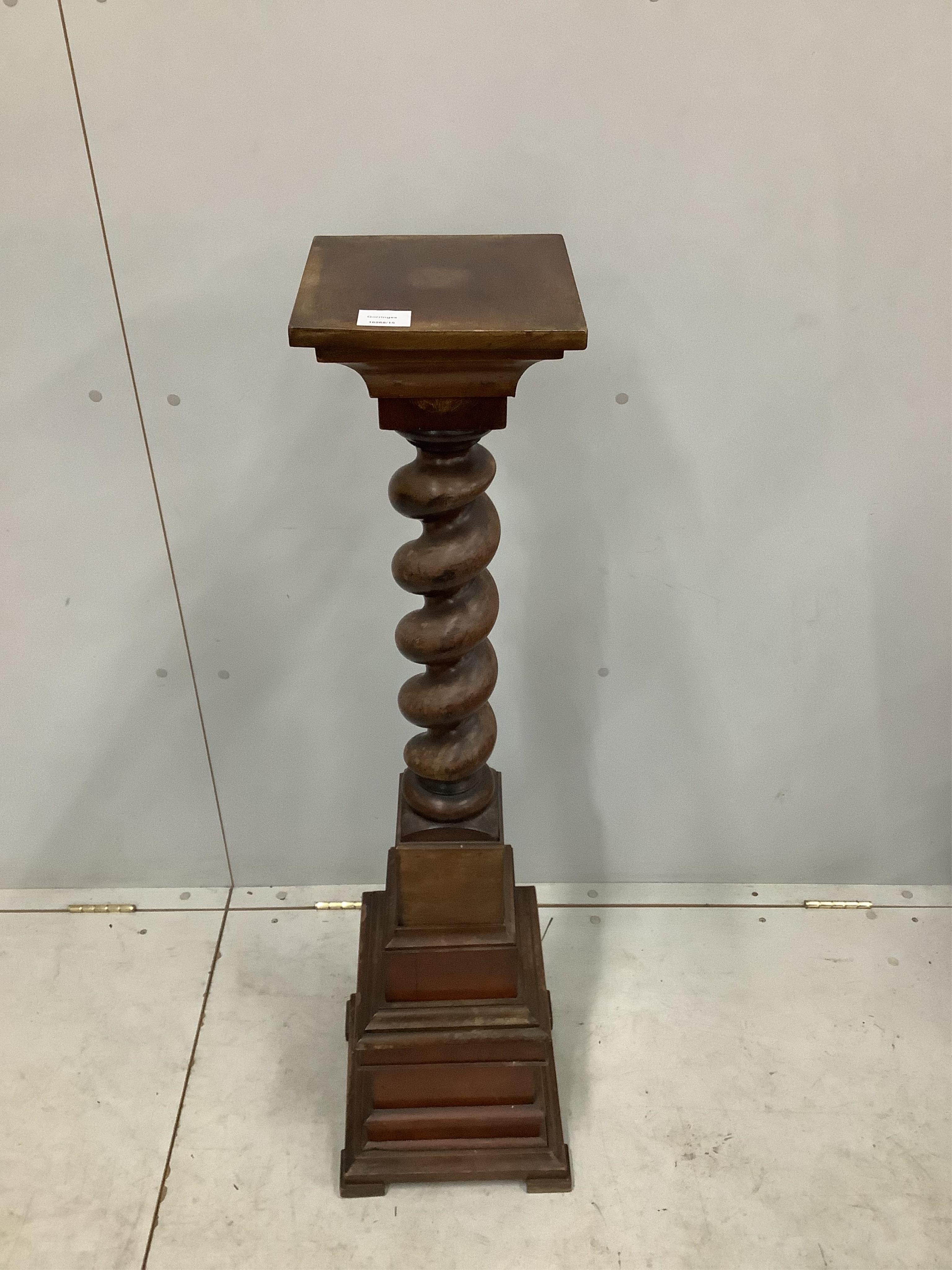 A Victorian and later mahogany twist column pedestal, height 118cm. Condition - fair